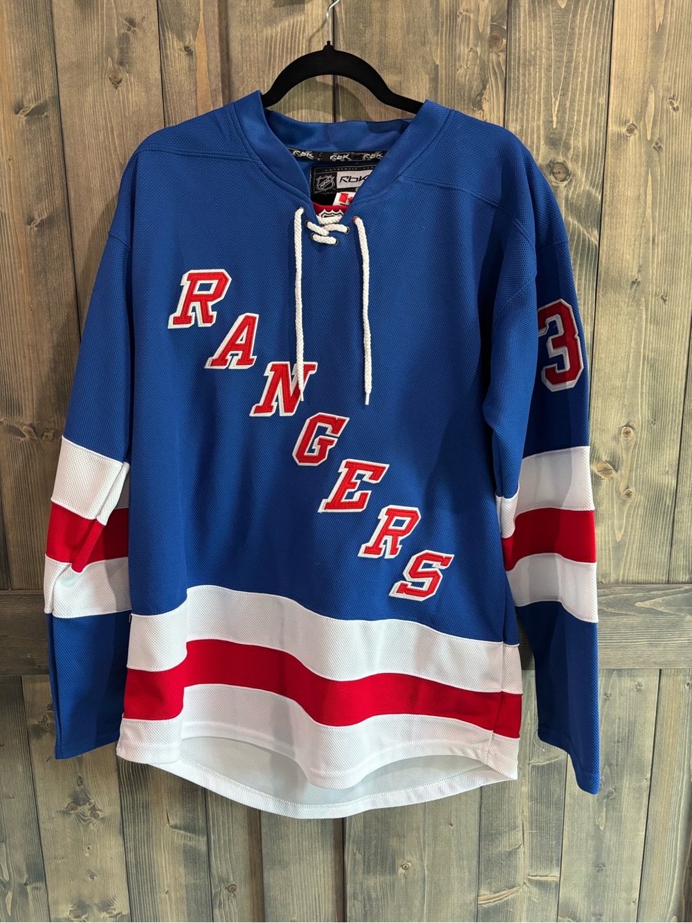 Reebok Blue, Red and White Rangers Hockey Jersey - Lace-up